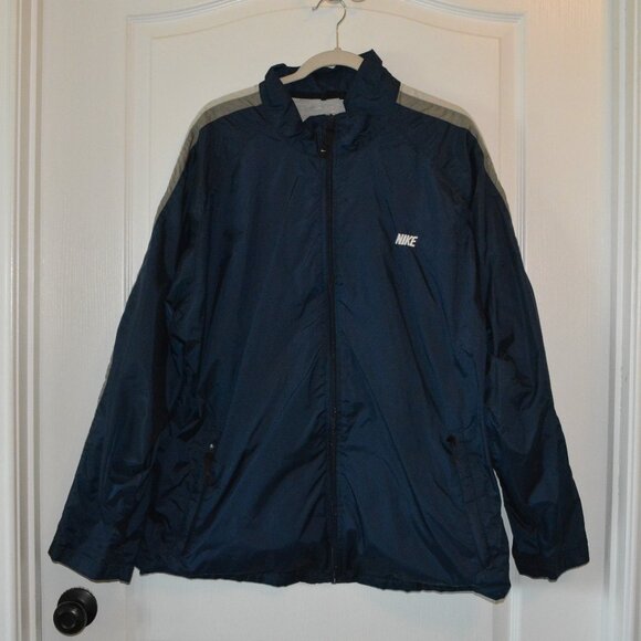 Vintage Nike Windbreaker Jacket in Navy Blue with Gray Stripes Men's size XL - Picture 1 of 6